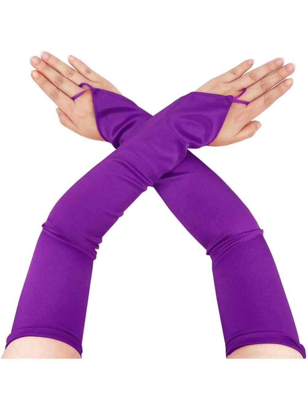 Women's Purple 1920s Satin Stretchy Elbow Length Opera Fingerless Long Gloves